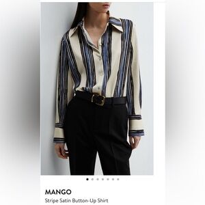MANGO Stripe Satin Button-Up Shirt